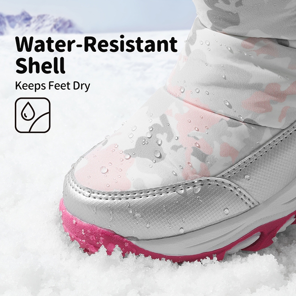 Kids Waterproof Faux Fur Snow Boots - GRAY WHITE RED - 3